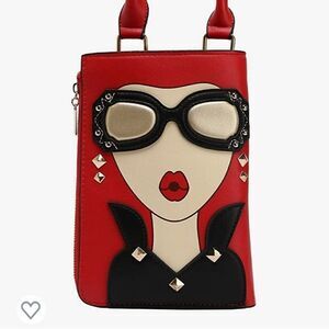 Cute Big Glasses Face Clutch Purse Red ONLY